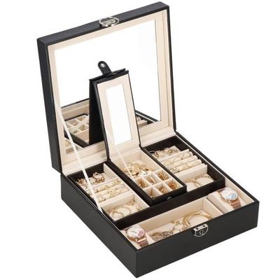 Caja de Joyas - SPRINGOS - Organizador de Viaje para Mujer - Bloqueable - 2 Niveles - Espejo Inclinable