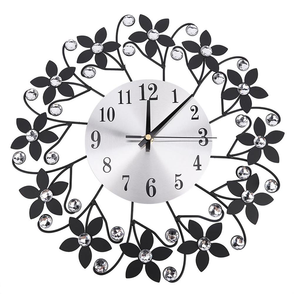 Metal Frame Wall Clock Iron Flower Wall-mounted Clock Elegant Decorative Clock Kitchen