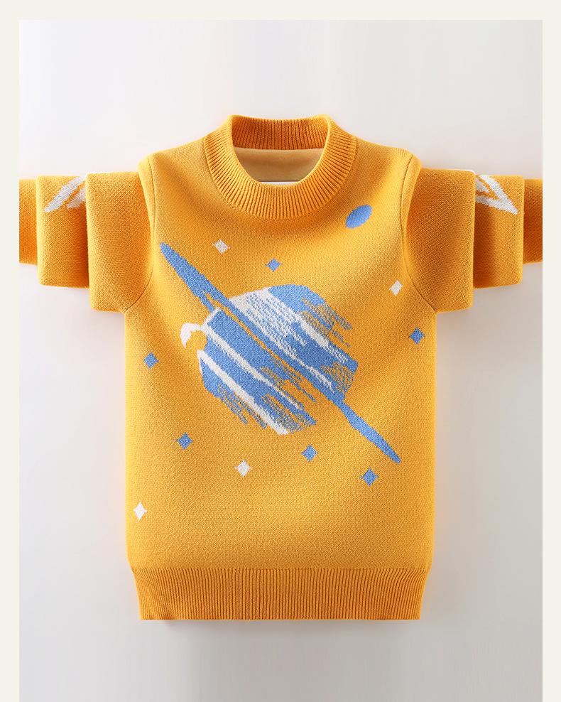 Boys' Fleece-Lined Round Neck Korean-Style Sweater: Thick Knitwear for Autumn and Winter