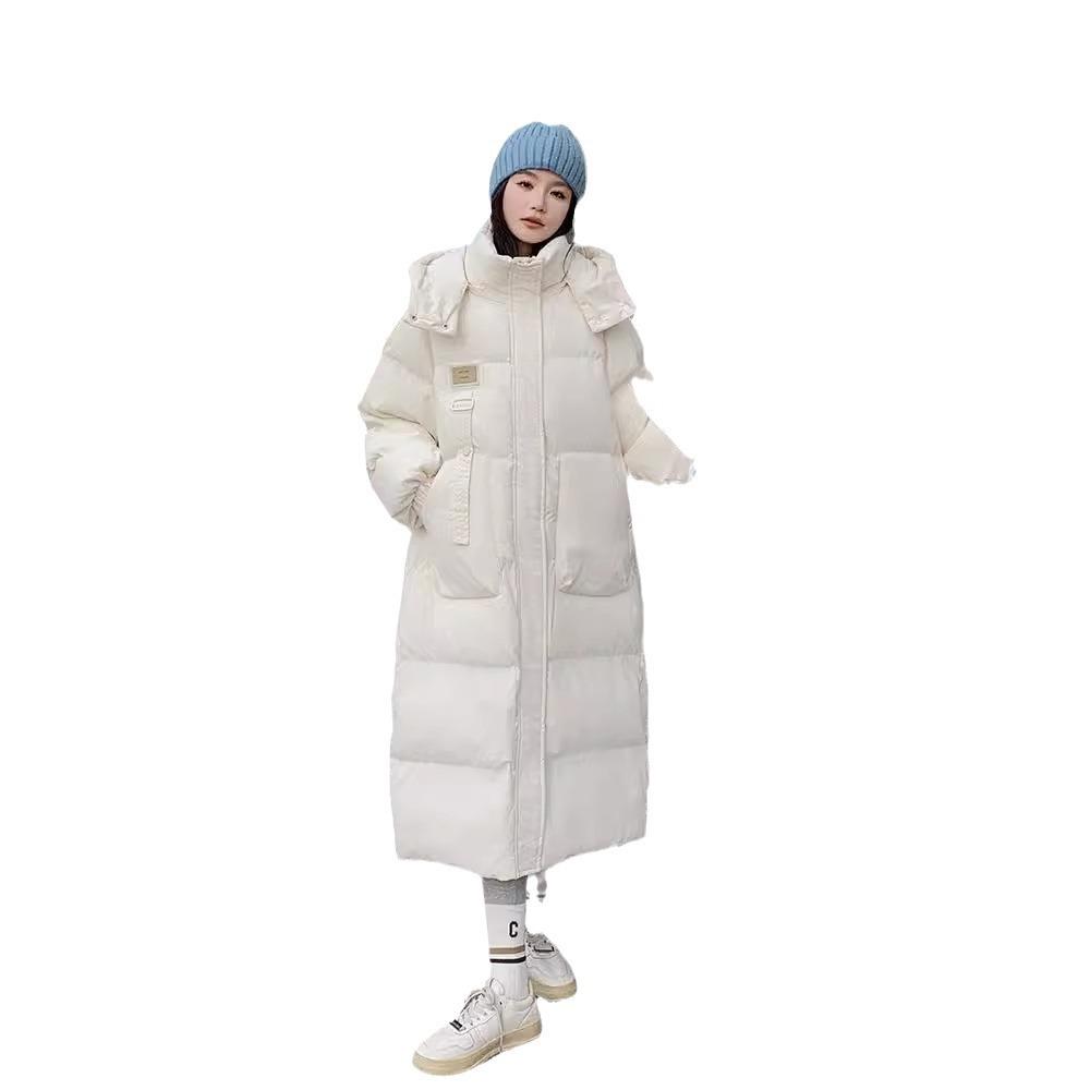 Down Cotton Jacket Women's Mid-length Winter 2025 New Korean Style Cotton-padded Jacket Thickened Over Knee Hooded Cotton-padded Jacket