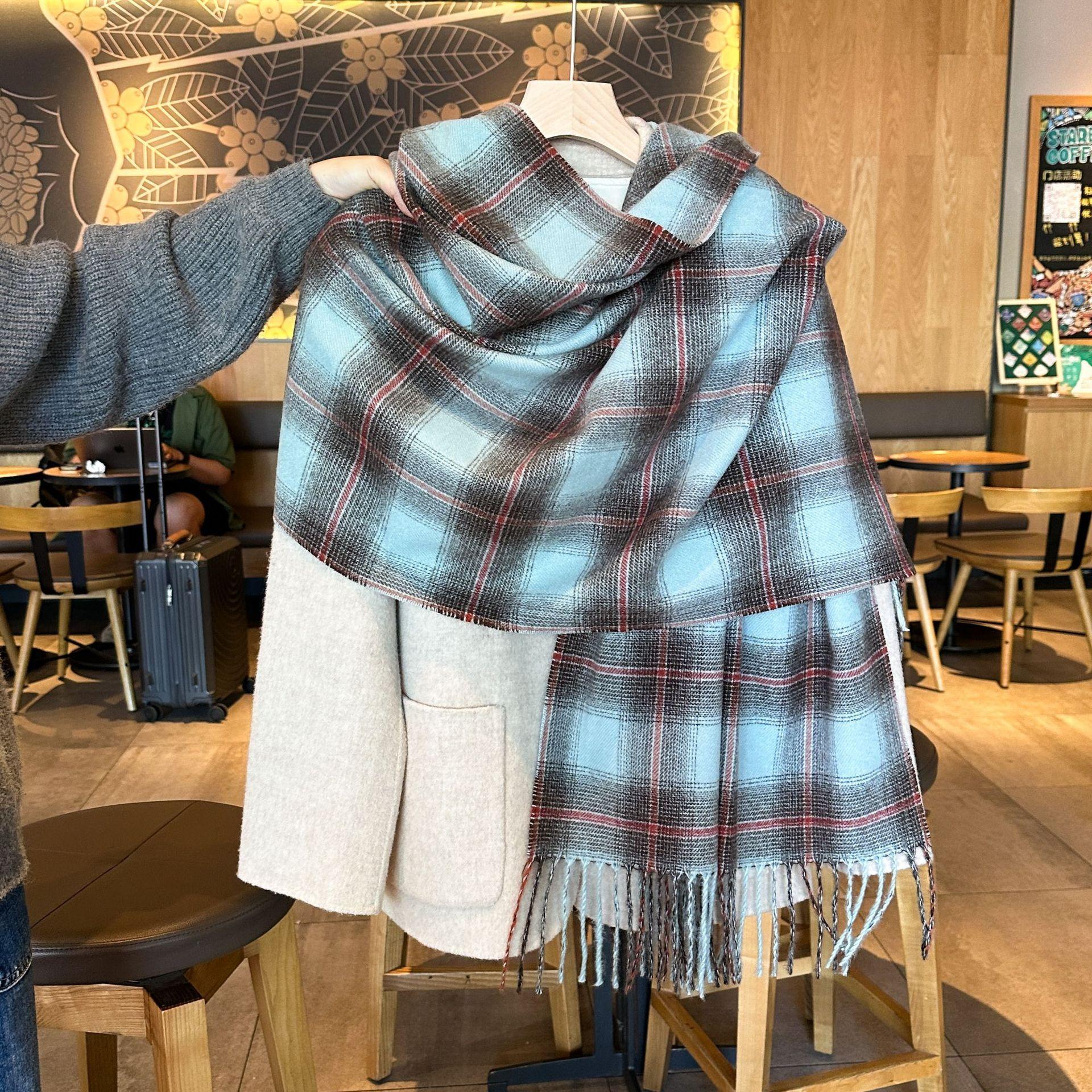 

Autumn and Winter Thickened Scarf for Women Double sided Imitation Cashmere Warm Scarf for Couples Retro Dotted Line Atmosphere Long Style 65-180CM