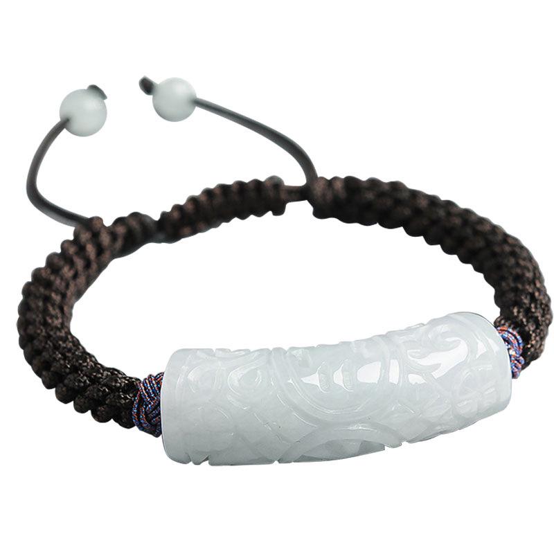 A-Grade Natural Jade Carved Fortune Bracelet with Handwoven Rope - Unisex