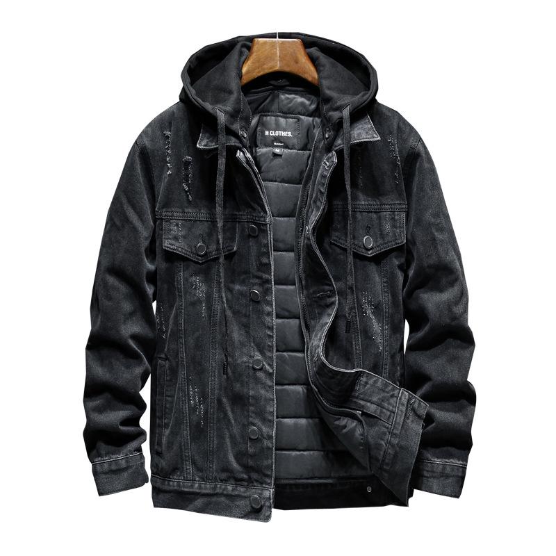Men's Thickened Hooded Denim Jacket: Japanese Trendy Brand, Autumn/Winter Warm Cotton, Removable Hood