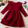Girls Fashion Cute Fly Sleeve Long Sleeve Princess Dress Solid Color Dresses