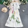 2026 New Summer Women Floral Print Short Sleeve Midi Long Elegant Gorgeous Bridesmaid Cocktail Party Dress with Round Neck