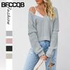 Women's Fashion Casual Solid Color Print Autumn Winter Long Sleeve V-Neck Loose Sweaters