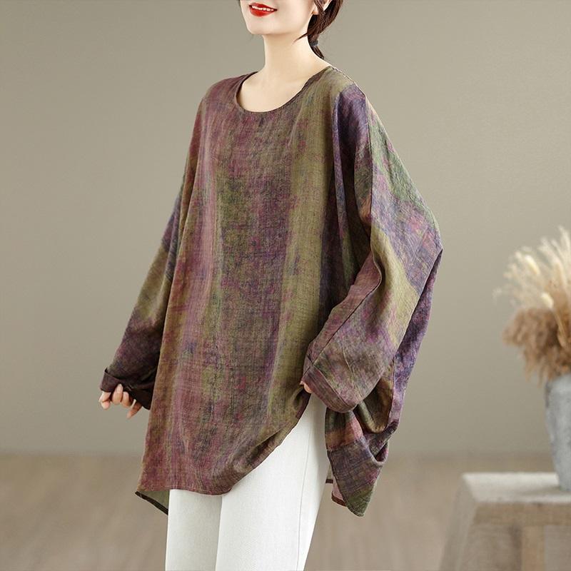 

Хлопковая винтажная футболка с длинным рукавом оверсайз с цветочным принтом, повседневная свободная, топы, женская футболка на весну-осень