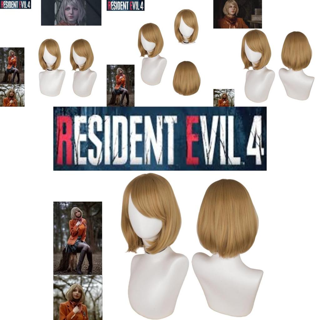 Biohazard 4 Remake Ashley Graham Wig Short Brown Pear Blossom Style Cosplay Hairpiece