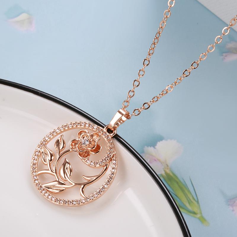 Rose Gold Hollow Flowers Necklace For Women Fashion Natural Zircon Wedding Party Daily Ethnic Jewelry  New