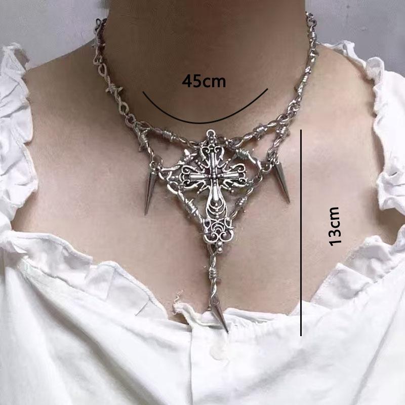 Y2k Gothic Cross Pendant Necklace for Women Men Jewelry Punk Barbed Wire Thorns Necklace Jewelry Accessory