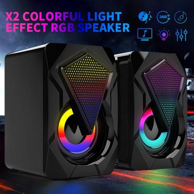 USB Wired Computer Speakers Bass Stereo Subwoofer Colorful LED Light Laptop Smartphones MP3