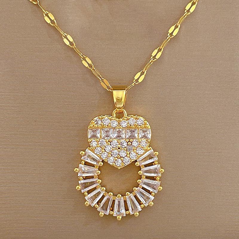 Love Ring Light Luxury Temperament Gorgeous Full Diamond Necklace Women S Versatile Collarbone Chain Titanium Steel Chain