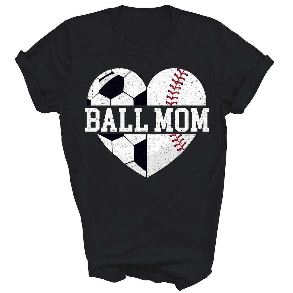 

Ball Mom Heart Funny Baseball Soccer Mommy Unisex Shirt Gift XL