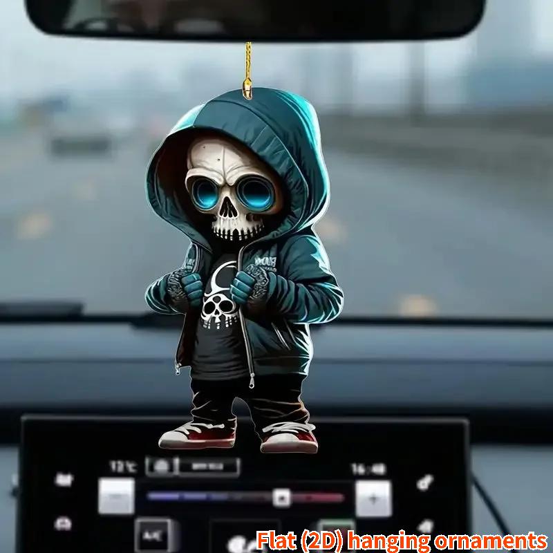 Cool Skull Rearview Mirrors Pendant Car Hanging Ornaments Car Decoration Accessories Gifts for Women Men Christmas Decoration