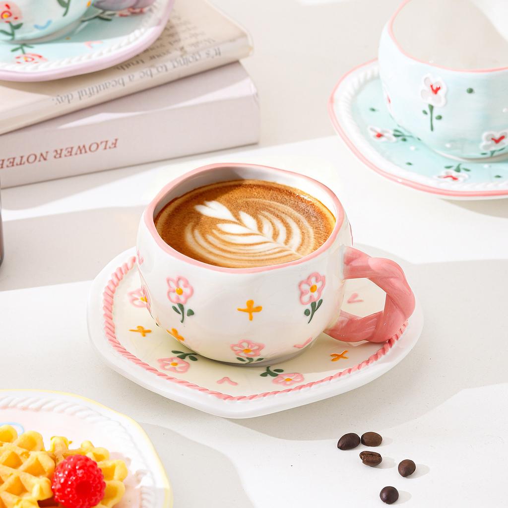 Ceramic Coffee Cup Hand-Painted Ceramic Cup High Value Girl Feng Shui Cup Creative Cup Saucer Souvenir