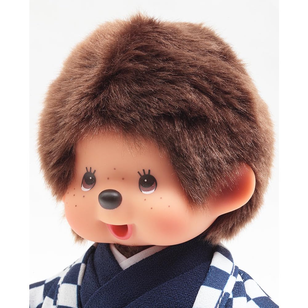 Kimono Original Kyugetsu Officiel Monchhichi Garçon Motif à Carreaux Bleu IPM-14-Z