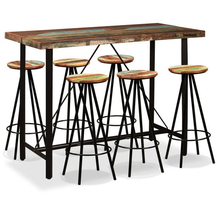 VidaXL Ensemble de Bar 7 pcs Bois Massif Recyclé Tabouret Table Salle à Manger 275146