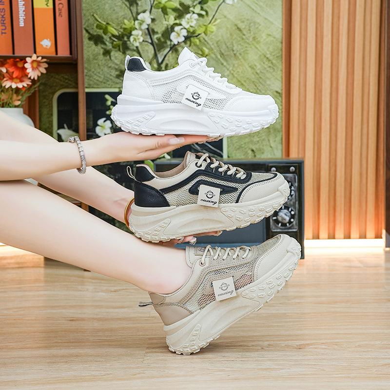 Mesh-Plateau Weiße Schuhe Damen Neu Frühling und Sommer Dad-Schuhe Damen Atmungsaktiv Vielseitig Lässige Sportschuhe