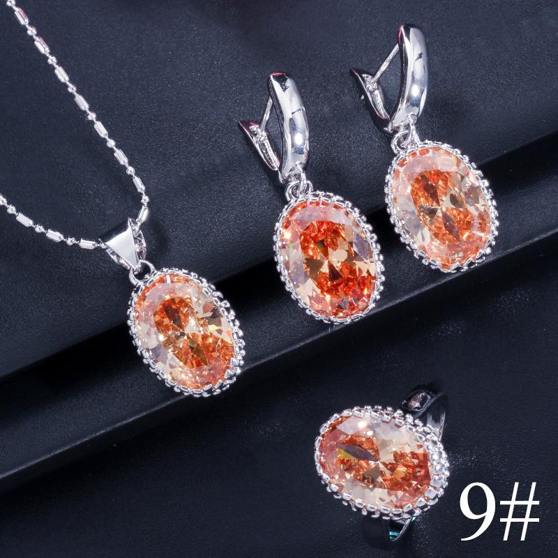 

WWJ Элегантное голубое цирконие серебряного цвета, ожерелье, серьги, кольца, наборы из 3 шт. 9 шампанского