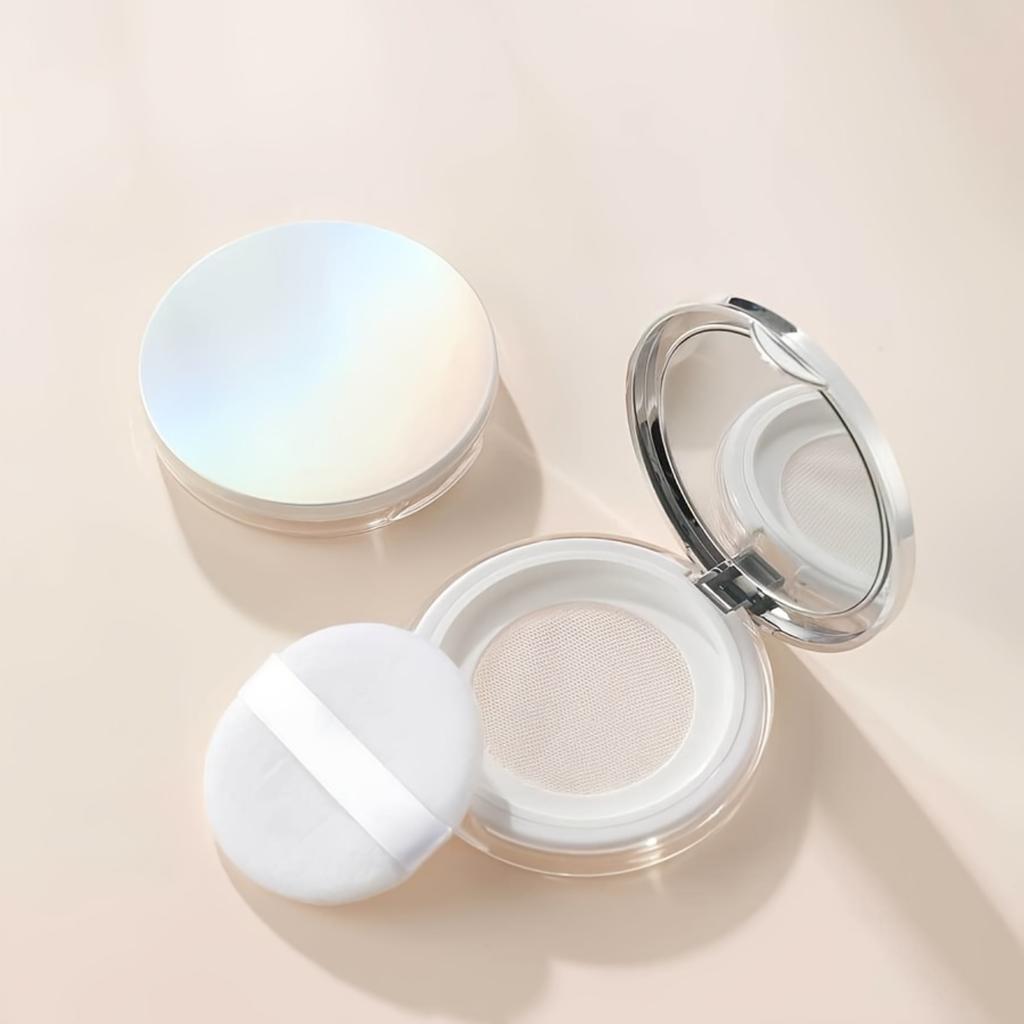 3g Ultra-Thin Loose Powder Compact-Portable,Leak-Proof Container with Elastic Net and Spoon,Sponge Empty Reusable Powder Box