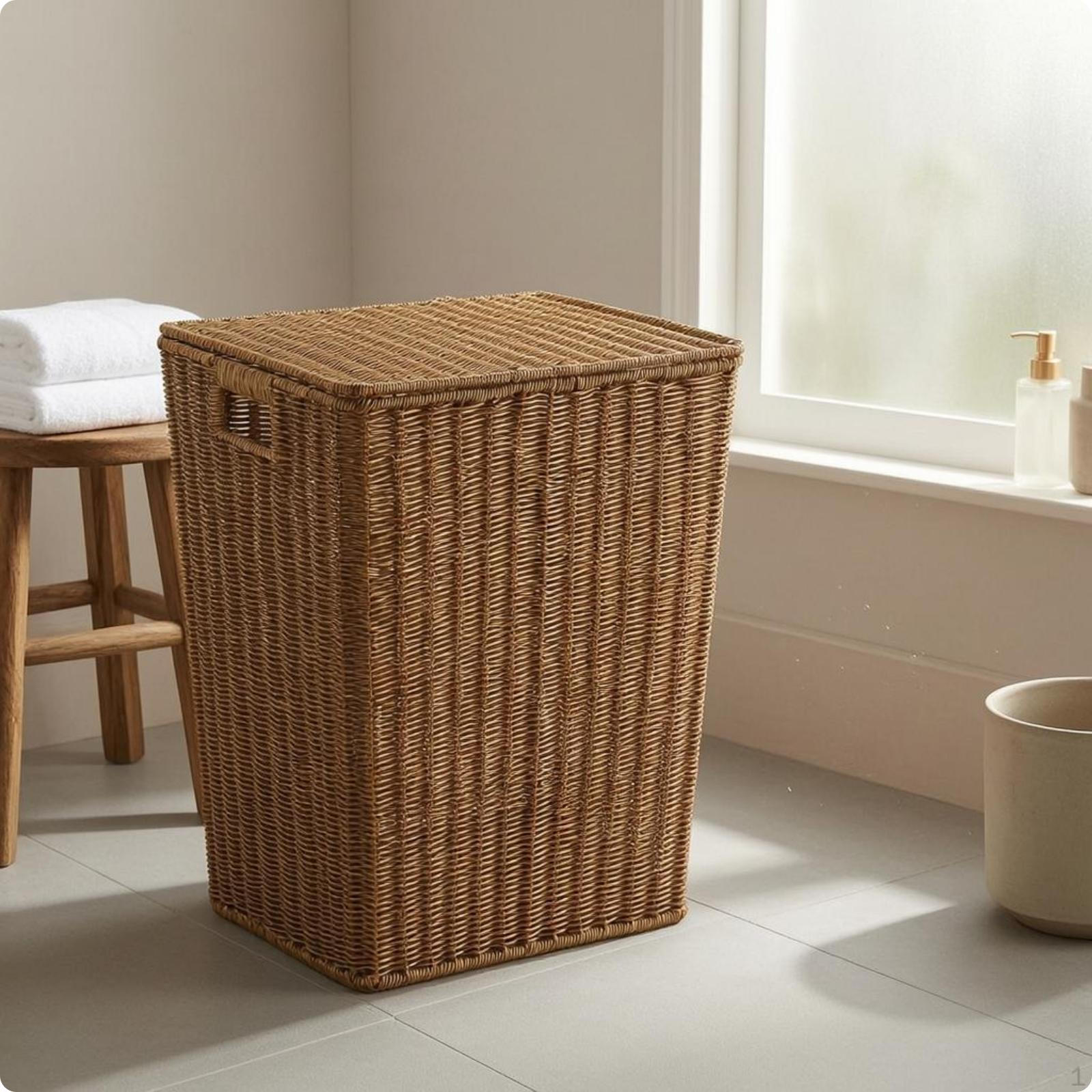 Woven Basket with Lid Built-in Handles