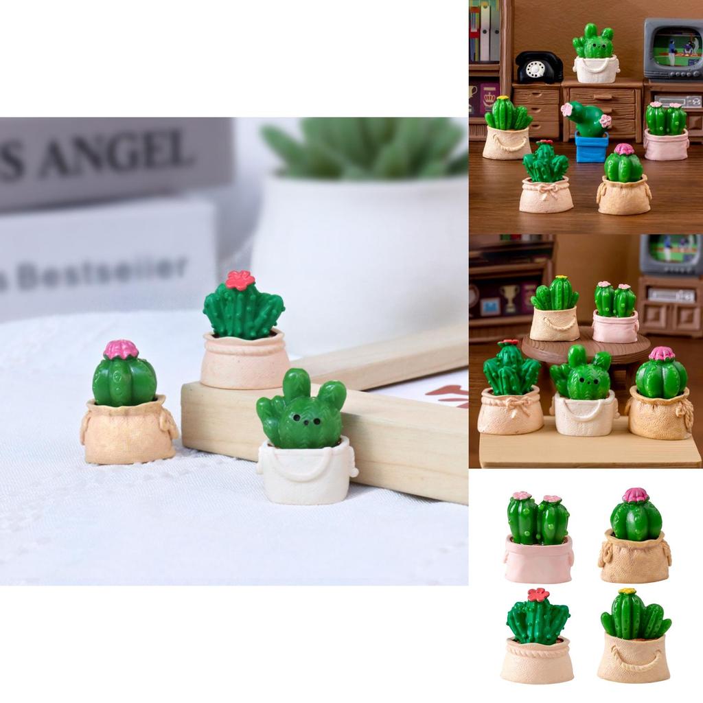Creative Moss Miniature Artificial Cactus Cartoon Style Resin Garden Decor Piece