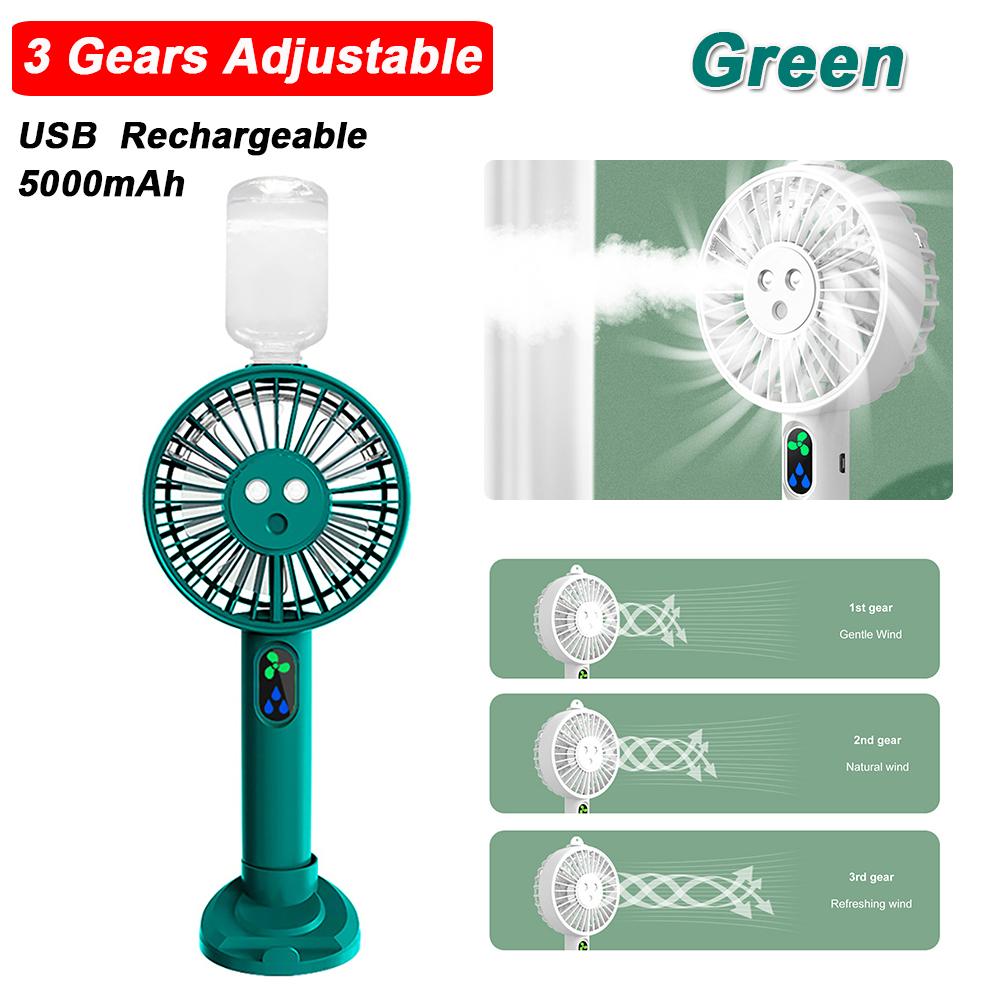Ventilador de ar USB com suporte para telefone 5V 4W Ventilador de nebulização de água 3 engrenagens Vento 5000mAh Base removível com tanque de água para viagens ao ar livre
