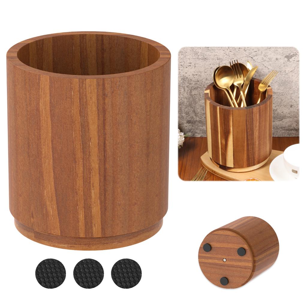360° Rotating Utensil Holder Wooden Large Capacity Kitchenware Storage Rack Non slip Countertop Organizer Kitchen Accessories
