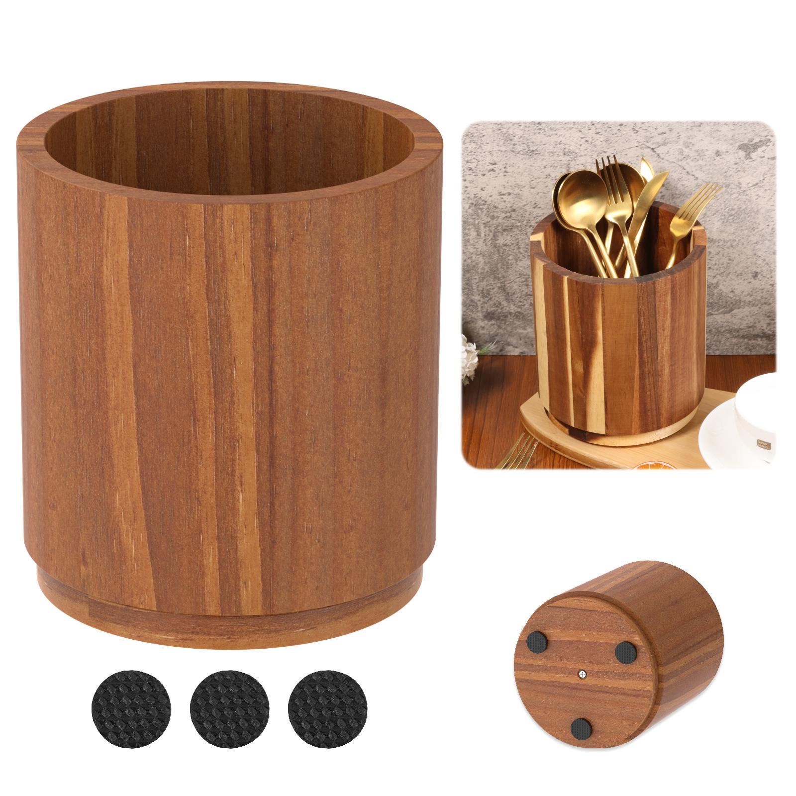 

360° Rotating Utensil Holder Wooden Large Capacity Kitchenware Storage Rack Non slip Countertop Organizer Kitchen Accessories