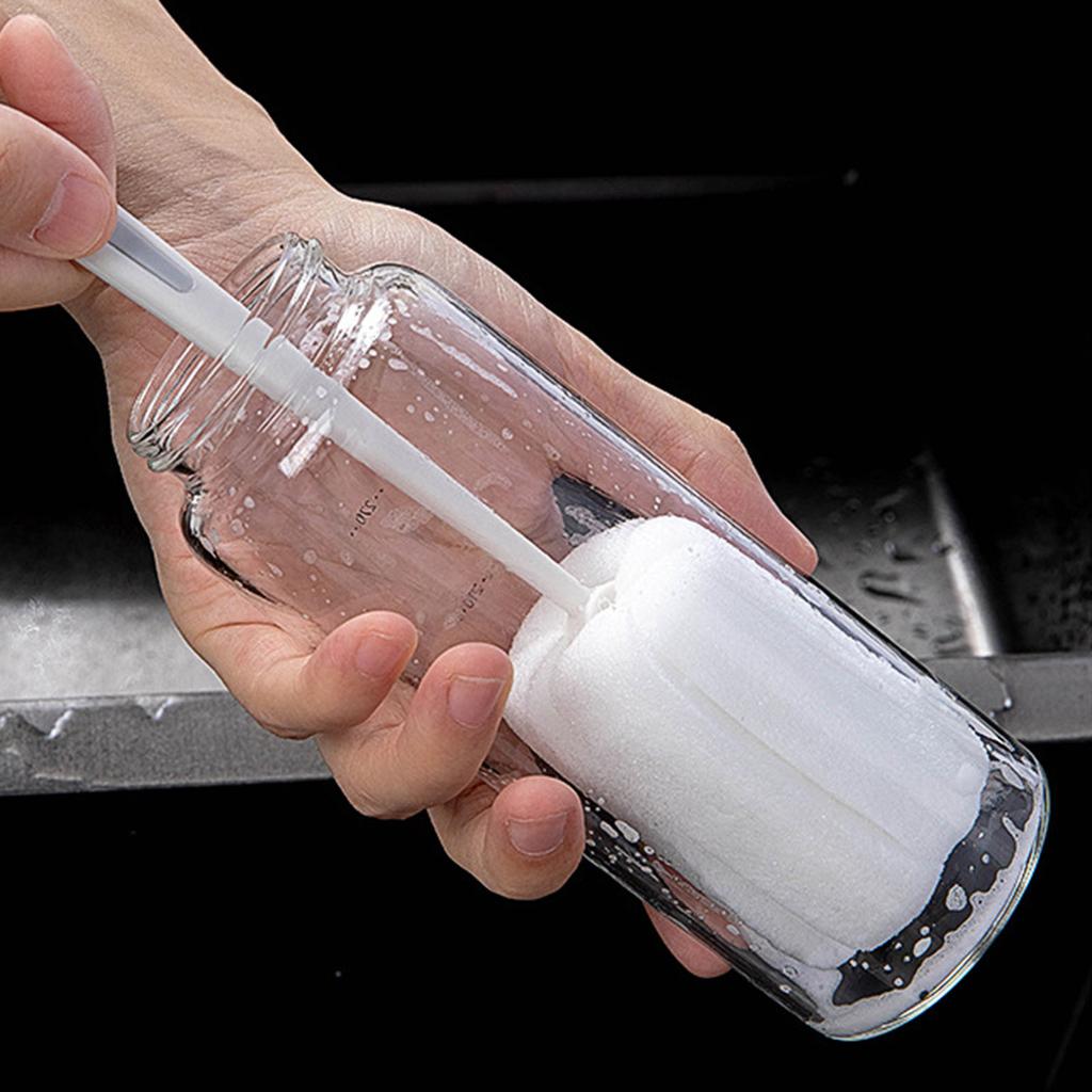 Spazzola per Bottiglie con Spugna e Manico Lungo Pulizia a 360 gradi Elastica Flessibile Design con Foro per Appenderla Spugna Morbida