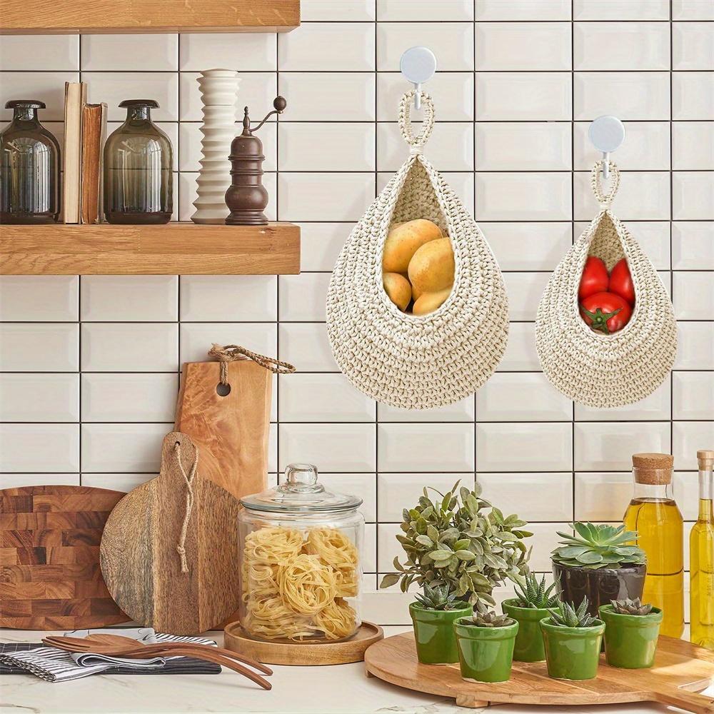3 Stück/Packung Hängende Obstkörbe für die Küche Boho Wandhalter Tränentropfen Erntekorb für Obst Gemüse Kartoffel Zwiebel Lagerung