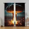2pc,  Window Curtains Nuclear Explosions and Mushroom Clouds Durable 100% Polyester Fabric,Without Electricity Holiday