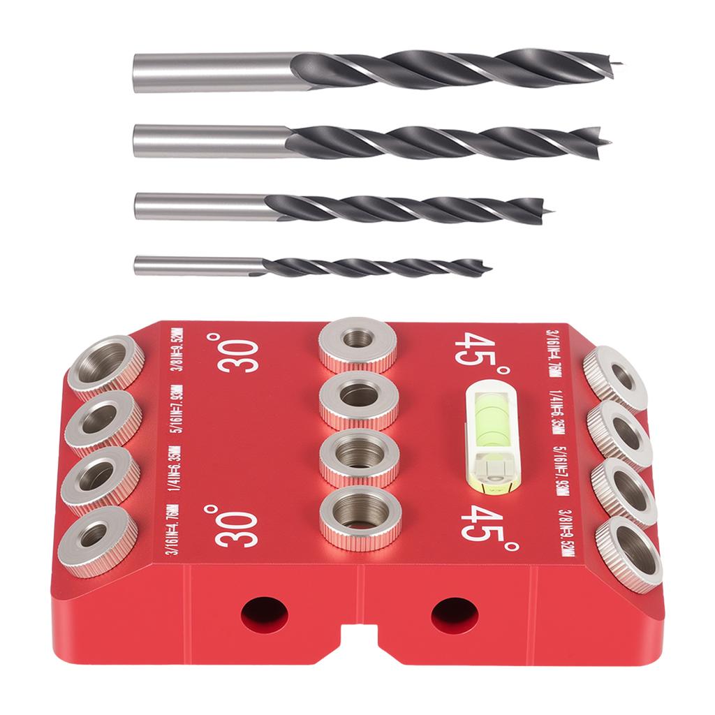 30/45/90 Degree Angle Drill Guide Jig Aluminium Alloy Alloy Angled and Straight Hole Drill Jig with 4 Bits for Woodworking Decks