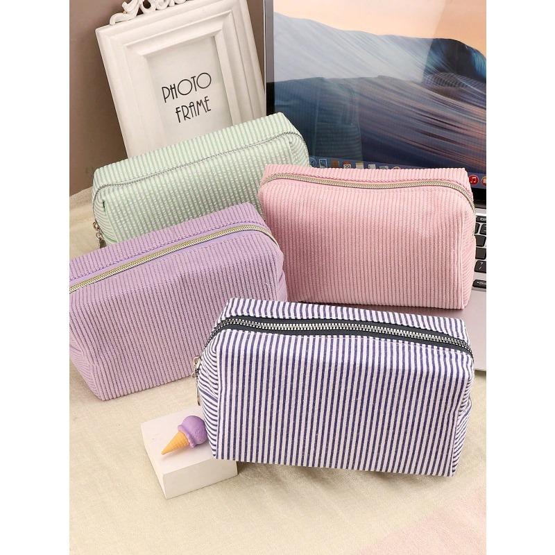 Striped Bubble Chiffon Zipper Clutch, Travel Toiletry Bag, Striped Cosmetic Bag