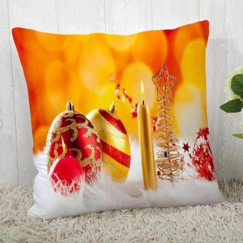Home Decoration Bedroom Bedside Pillow Cover Christmas Candle Square Cushion Cover Living Room Sofa Pillow 40x40cm
