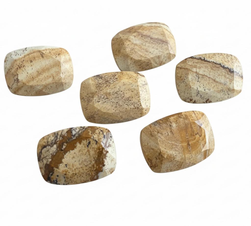 Natural Picture Jasper Gemstones – Faceted Rectangle Jasper Cabochons, Earth Tone Stones