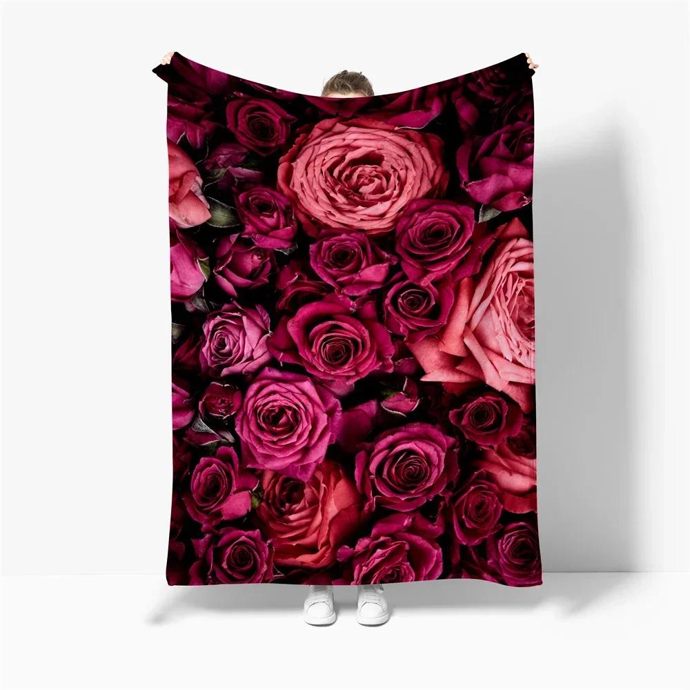 Rose Blanket, Soft Cozy Floral Throw Blanket Gift for Girl Women, Fuzzy Comfy Flannel Blanket for Couch,Travel,Bed,House Decor