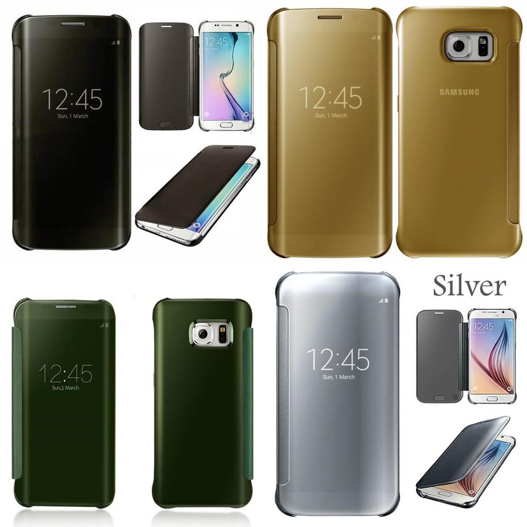 For Samsung Galaxy S6 S7 Plus Clear View Mirror Leather Flip Stand Case Cover