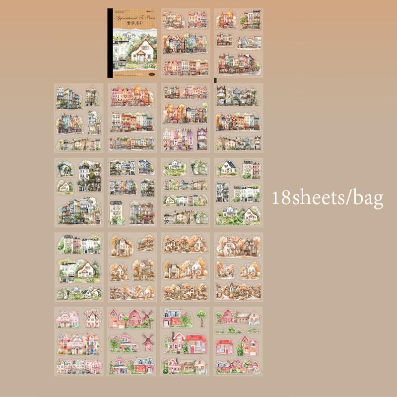 18 Sheets/Bag Sticker Book Characters Paris Attractions Stickers - Handbook Stationery For DIY Handmade & Scrapbook Diary