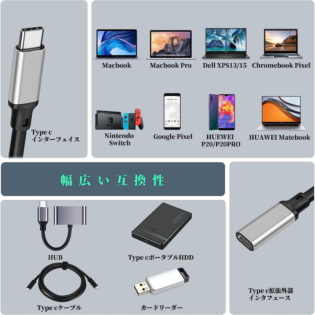 LpoieJun 3m USB Type C Extension 10Gbps Data Video 100W PD Fast PVC Compatible with Game and Laptops Cable, High-Speed Transfer, 4K@60Hz Output,