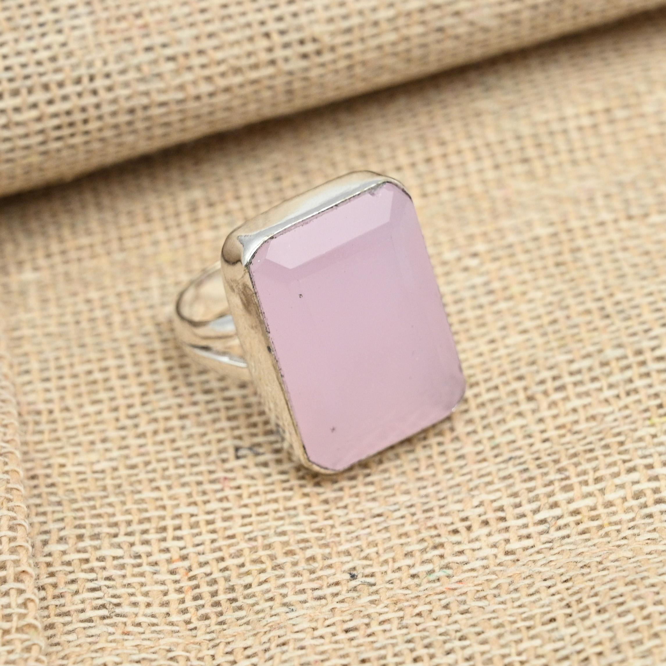 

Кольцо ручной работы из стерлингового серебра 925 пробы с граненым розовым халцедоном 12 розовый