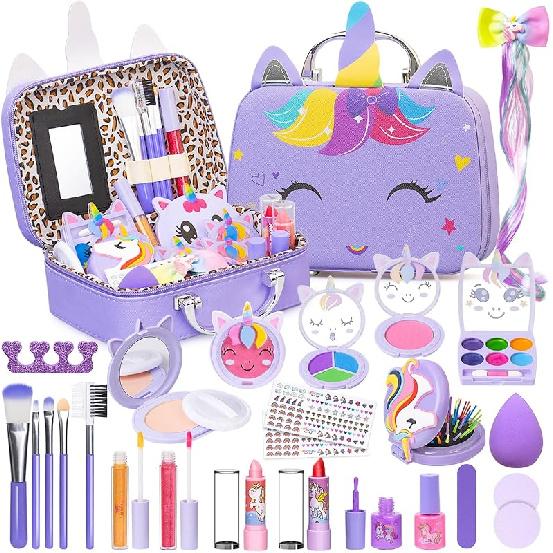 Kids Makeup Kit for Girls, Little Girls Pretend Make Up, Princess Play Makeup Set with Mirror, Toddler Toys Real Washable Cosmetic Set & Nail Kit