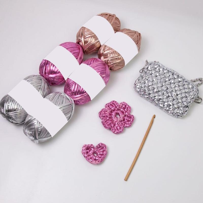 6 Pieces Crochet Yarn Metallic T-Shirt Yarn Fabric Cloth Knitting Yarn Polyester Yarn for Bag Cushion Knitting