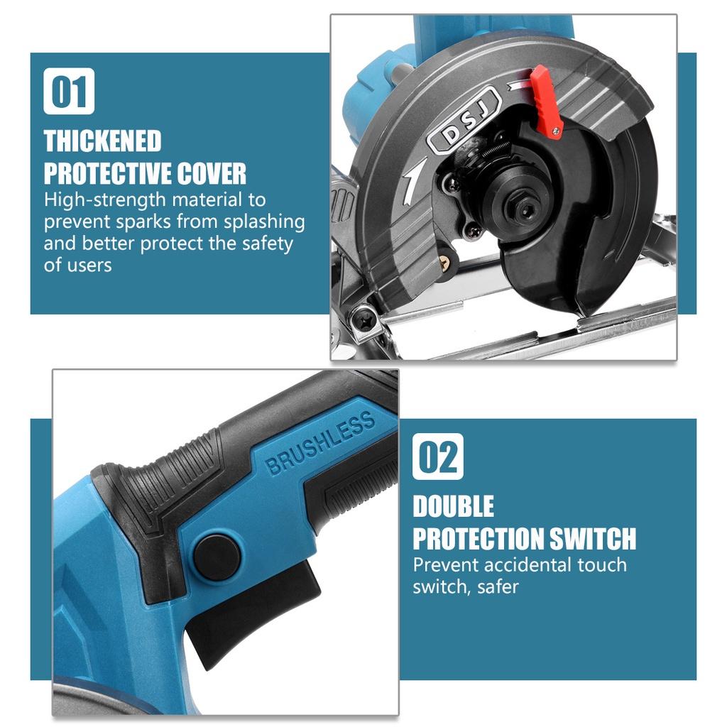 125mm 0-45° 100V-240V 1800W Brushless Electric Circular Saw Handle Adjustable Woodworking Cutting Power Tools For 18V Battery