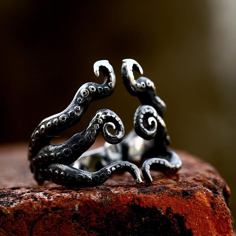 Retro Octopus Tentacle Ring Punk Gothic Open Ring Silver Handmade Unisex Jewelry Cthulhu Accessories Gift For Men Women