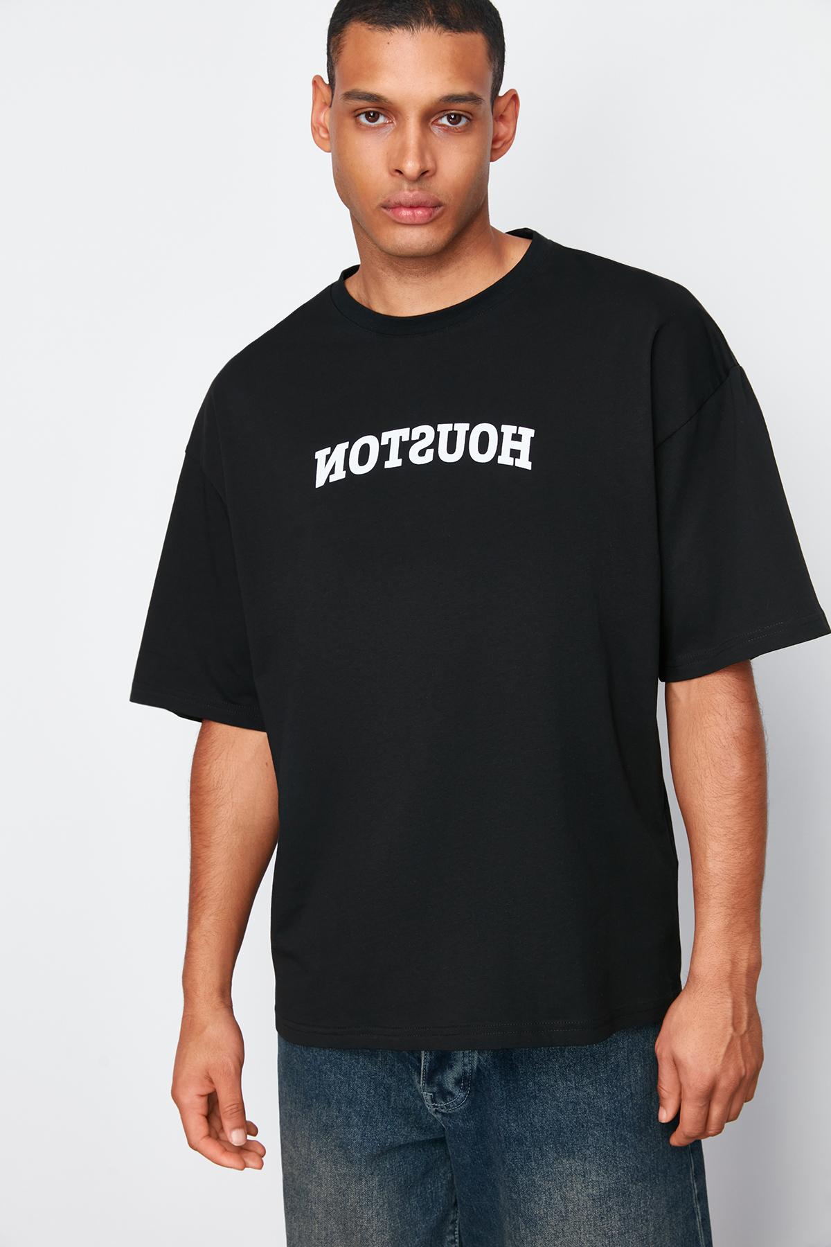 

Men s Fashion New T-Shirt Black City Patterned Crew Neck 100% Cotton T-shirt S чёрный