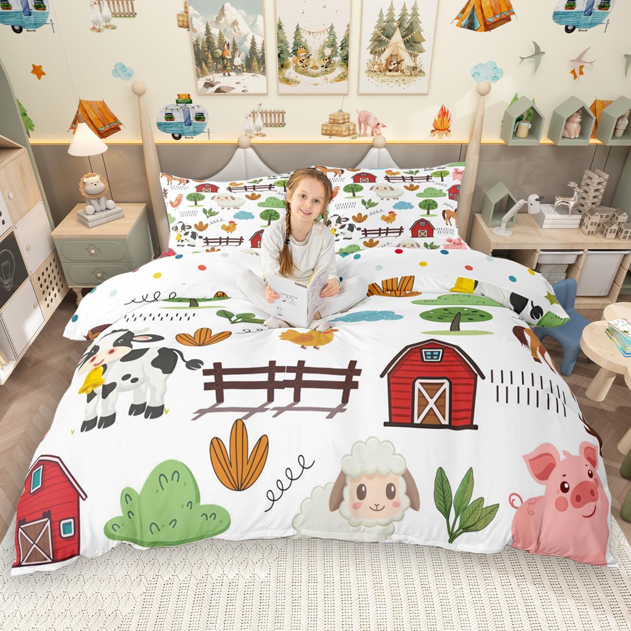 

Одеяло Homewish Милое Животное 2 шт./3 шт. Для Детей Мальчиков Девочек Лягушка Собака Корова Комплект Постельного Белья Кролик Кошка Лиса Комплект с Одеялом Comforter (quilt)-EU Single(135*200cm)3pcs