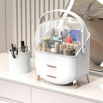 Makeup Box - NETTLIFE - Translucent White Luxury - Double Drawer - Dustproof - 26×16×38 Cm
