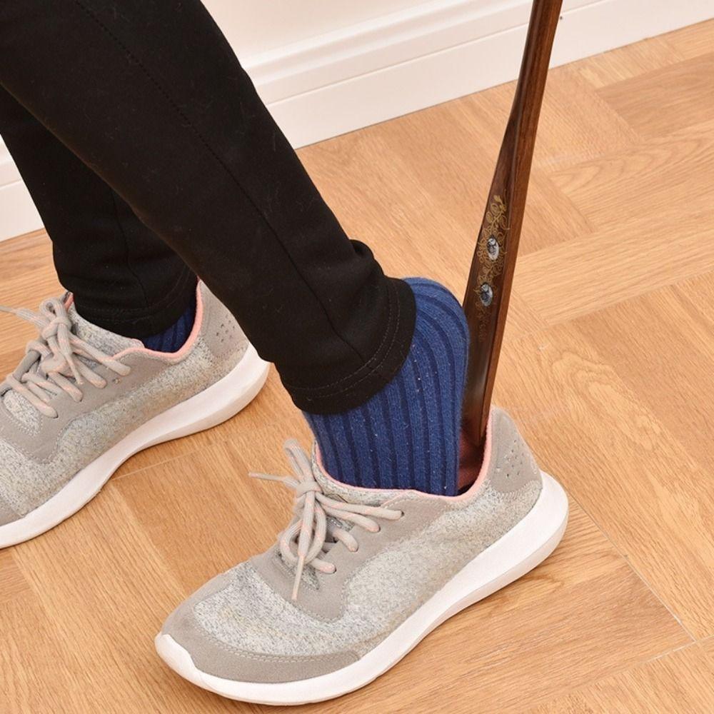 New Wooden Shoe Horn Hanging Extra Long Handle Put On Shoes Tools Easy On Off Portable Shoes Lifter Home Accessories