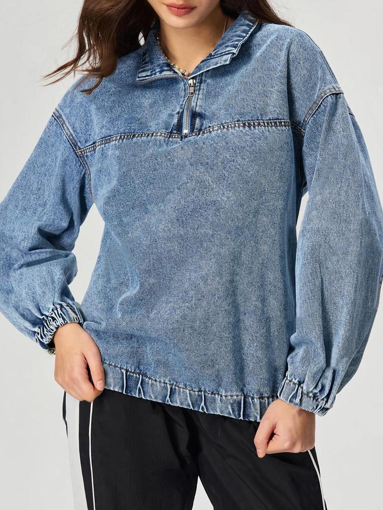 Women's European & American INS Loose Pullover Casual Denim Top